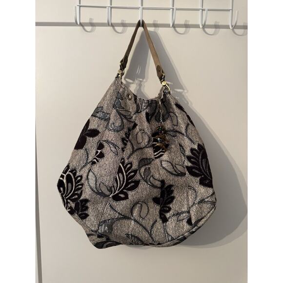 Zen Amsterdam Tapestry Hobo Tote Purse Shoulder Bag Purple Sliver Floral - Picture 2 of 13